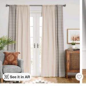 One Threshold blackout woven stripe border curtain panel 50 x 84